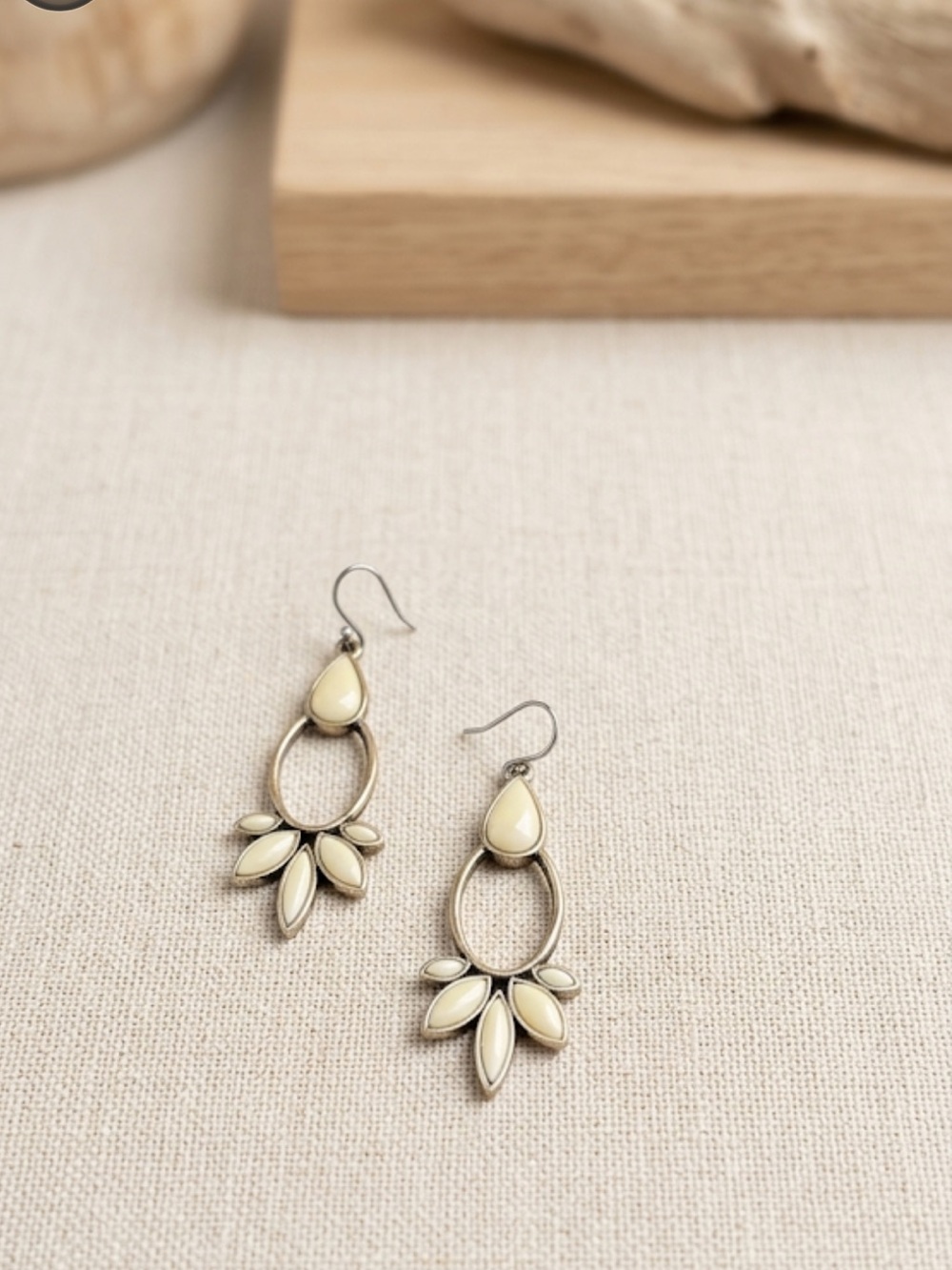 Bohemian Chandelier Earrings – Cream & Brass Accents – Statement Jewelry